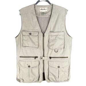 Eddie Bauer Vintage Mens S Beige Utility Vest Outdoor Fishing Photography Hiking